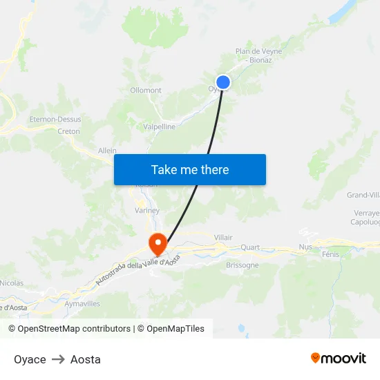 Oyace to Aosta map