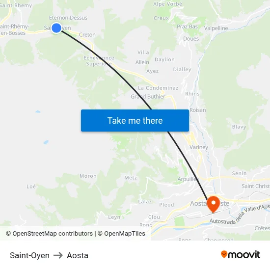 Saint-Oyen to Aosta map
