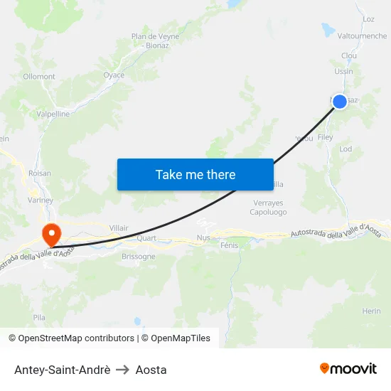 Antey-Saint-Andrè to Aosta map