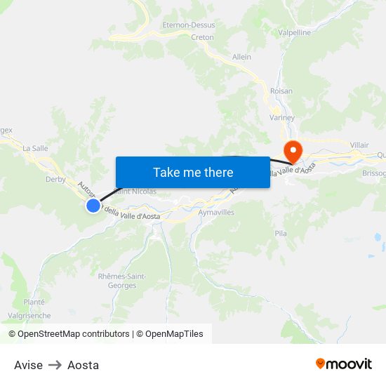 Avise to Aosta map