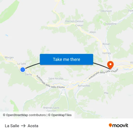 La Salle to Aosta map