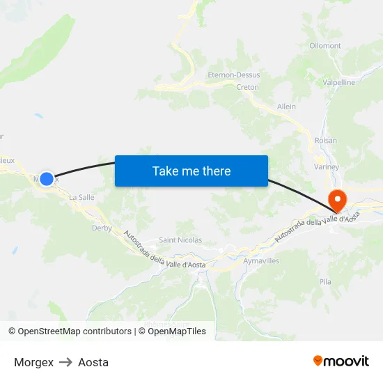 Morgex to Aosta map
