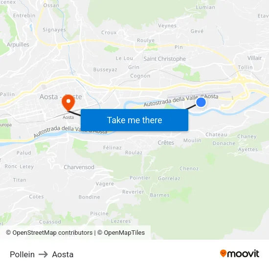 Pollein to Aosta map