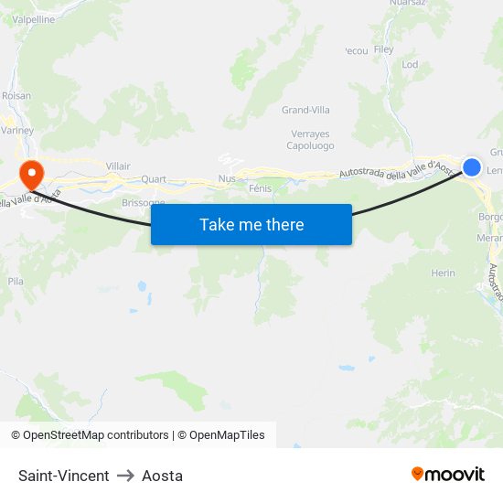 Saint-Vincent to Aosta map