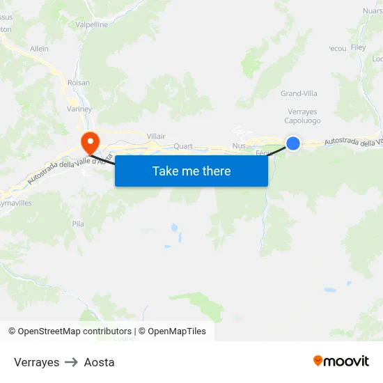 Verrayes to Aosta map