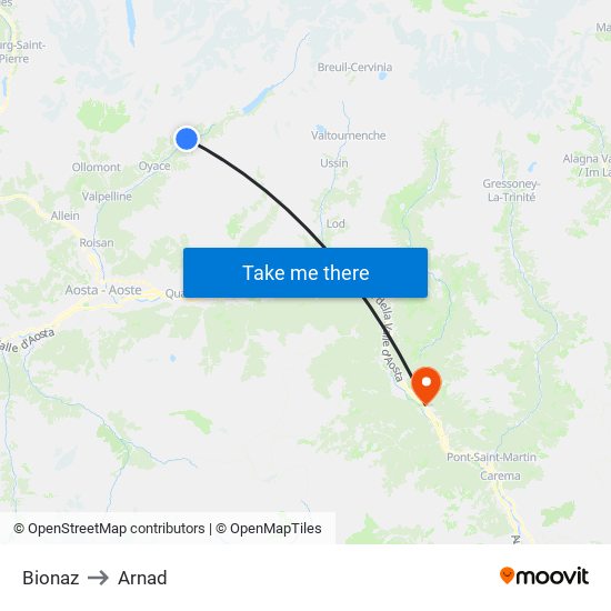 Bionaz to Arnad map