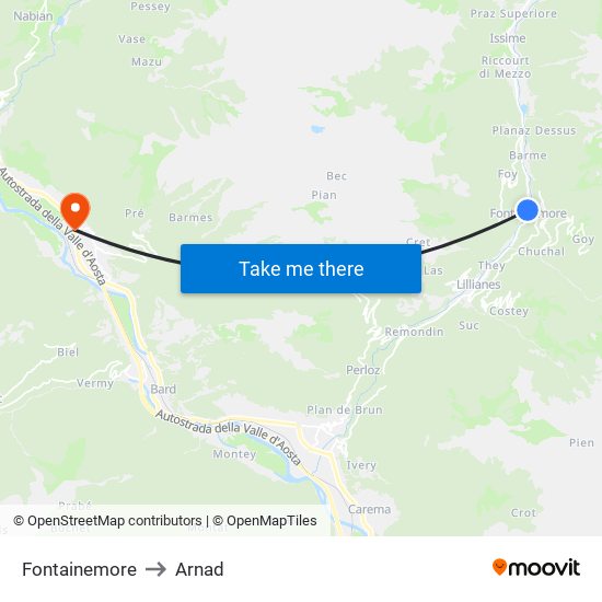 Fontainemore to Arnad map