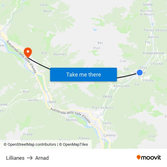 Lillianes to Arnad map