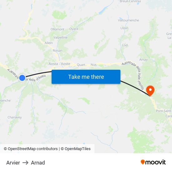 Arvier to Arnad map