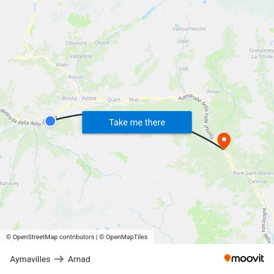 Aymavilles to Arnad map