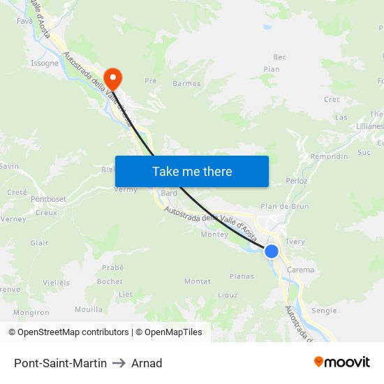 Pont-Saint-Martin to Arnad map