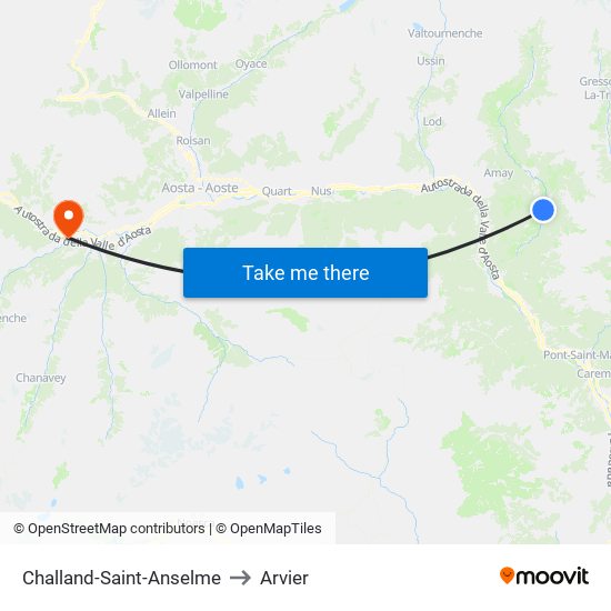 Challand-Saint-Anselme to Arvier map