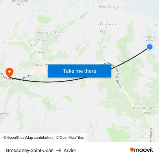 Gressoney-Saint-Jean to Arvier map