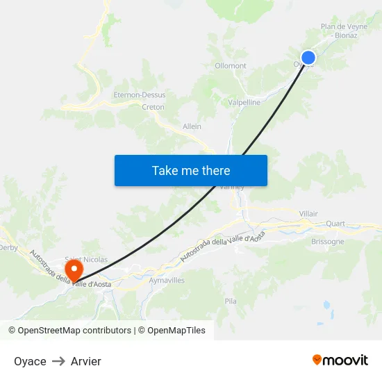 Oyace to Arvier map