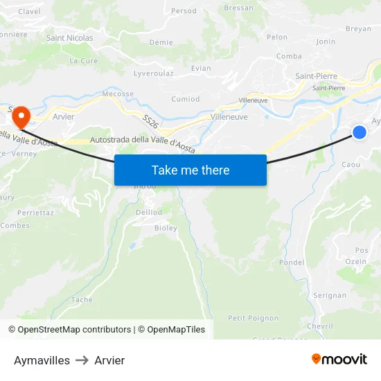 Aymavilles to Arvier map