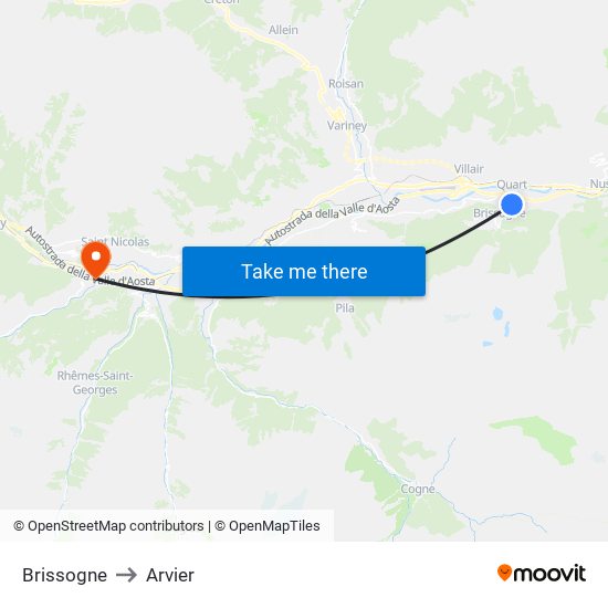 Brissogne to Arvier map