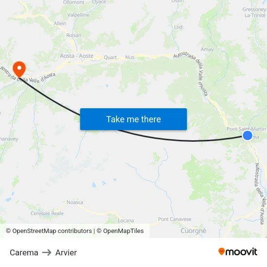 Carema to Arvier map