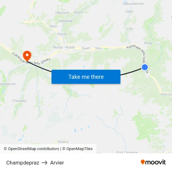 Champdepraz to Arvier map