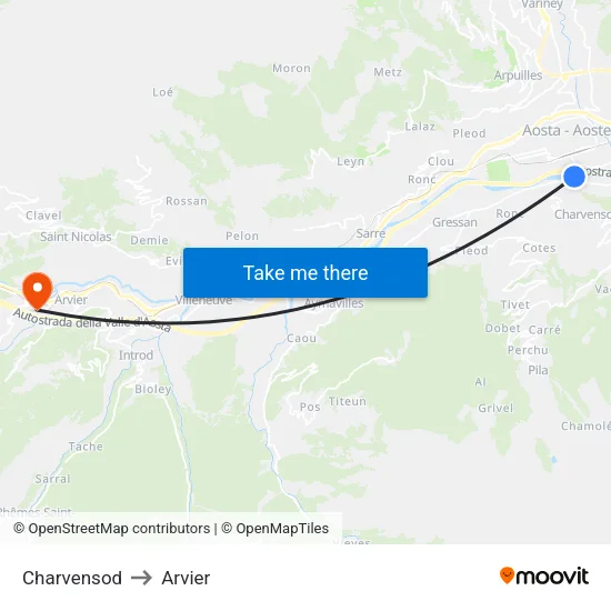 Charvensod to Arvier map