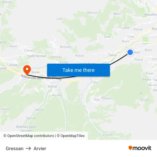 Gressan to Arvier map