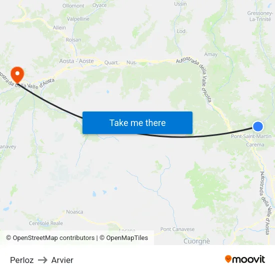 Perloz to Arvier map