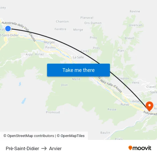 Prè-Saint-Didier to Arvier map
