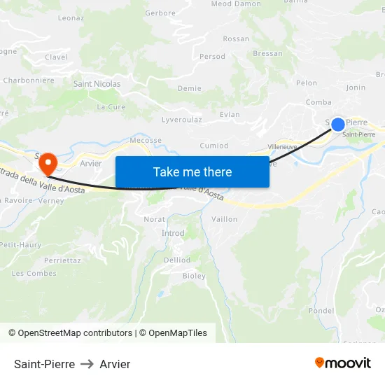 Saint-Pierre to Arvier map
