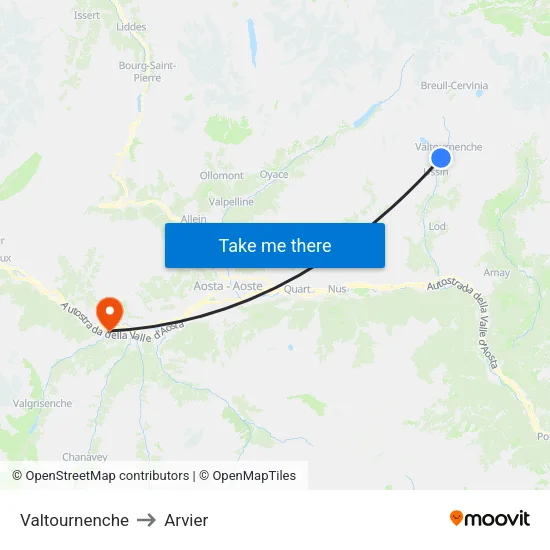 Valtournenche to Arvier map