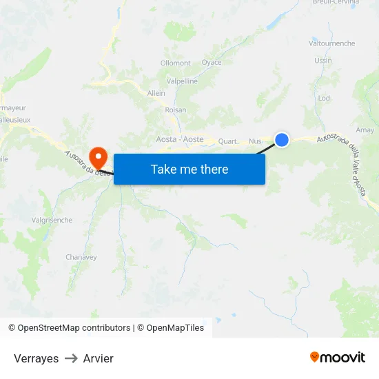 Verrayes to Arvier map