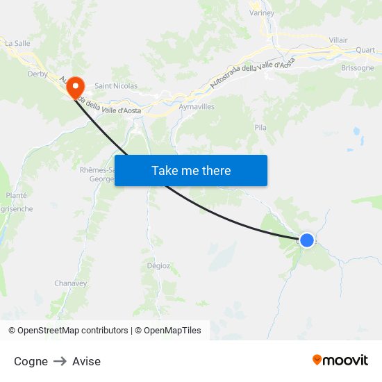 Cogne to Avise map