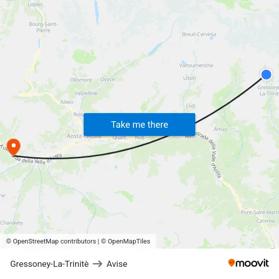 Gressoney-La-Trinitè to Avise map