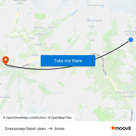 Gressoney-Saint-Jean to Avise map