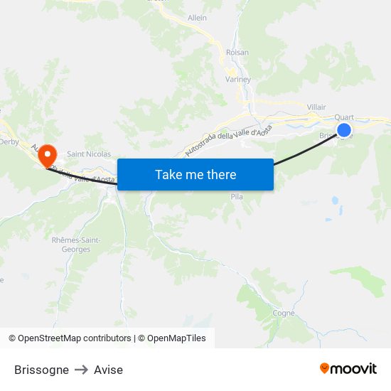 Brissogne to Avise map