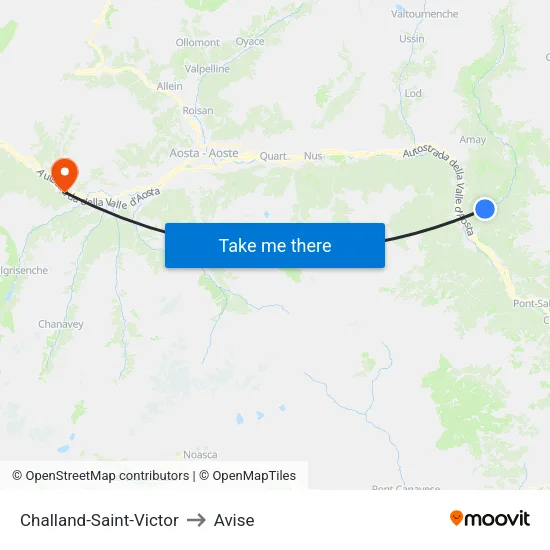 Challand-Saint-Victor to Avise map