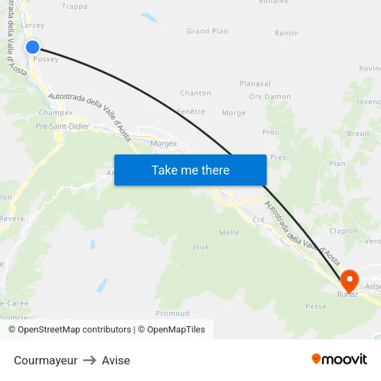 Courmayeur to Avise map