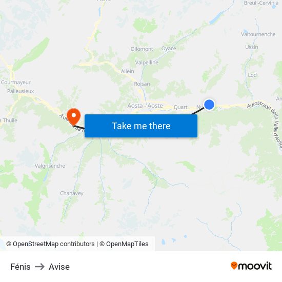 Fénis to Avise map