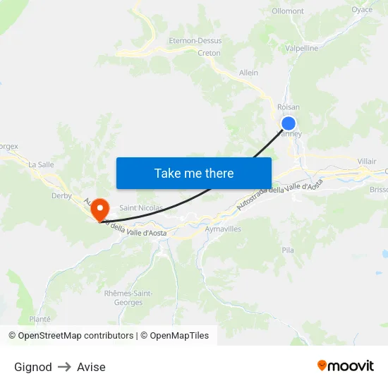 Gignod to Avise map