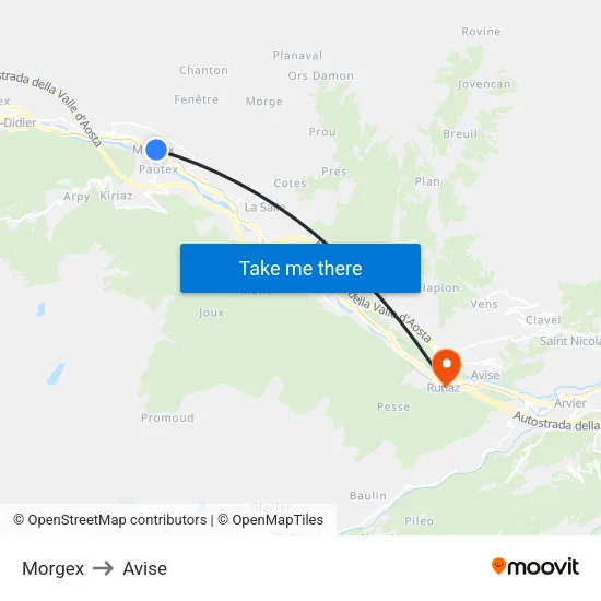 Morgex to Avise map