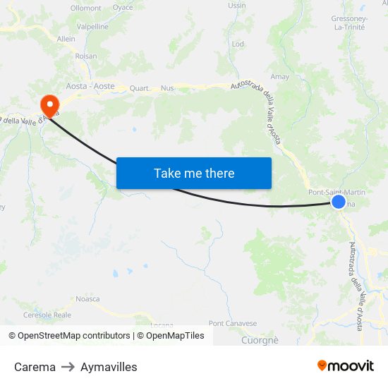 Carema to Aymavilles map