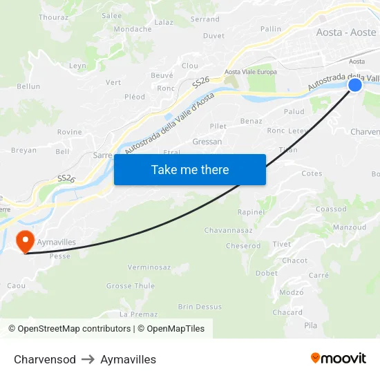 Charvensod to Aymavilles map