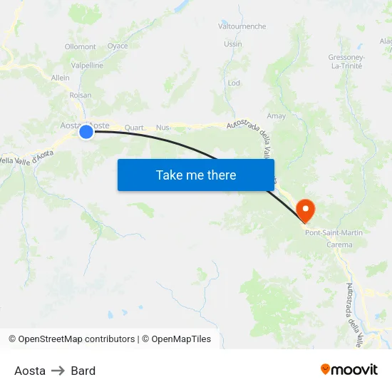 Aosta to Bard map