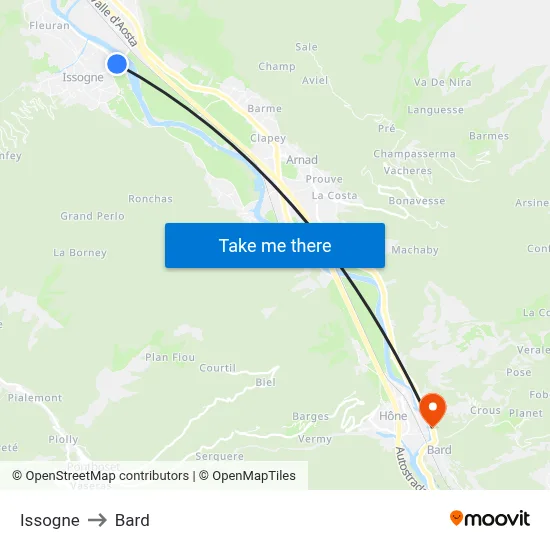 Issogne to Bard map