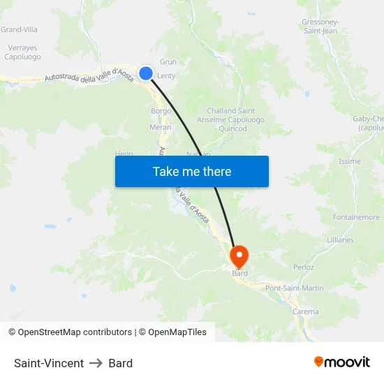 Saint-Vincent to Bard map