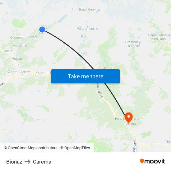 Bionaz to Carema map