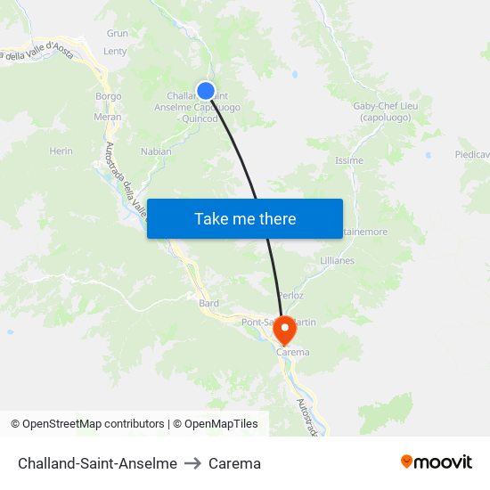 Challand-Saint-Anselme to Carema map