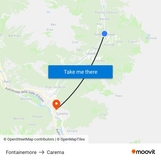 Fontainemore to Carema map