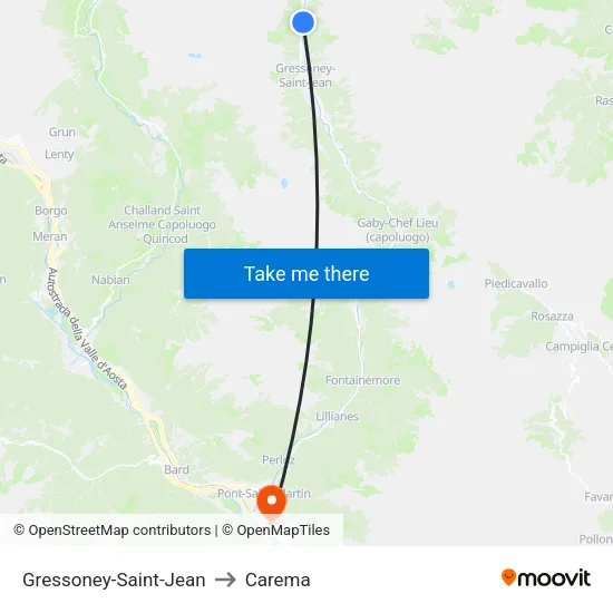 Gressoney-Saint-Jean to Carema map