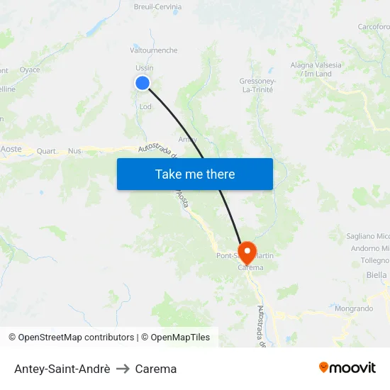 Antey-Saint-Andrè to Carema map
