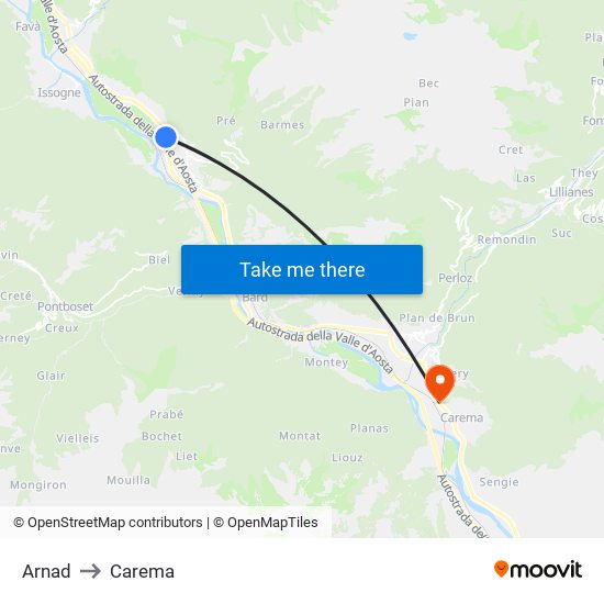 Arnad to Carema map