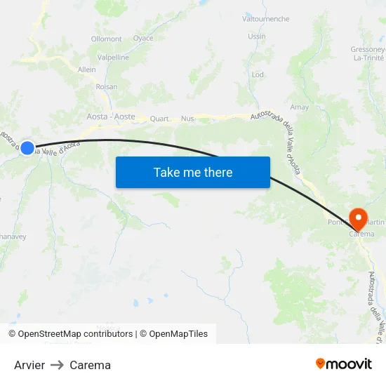 Arvier to Carema map